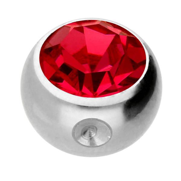 Klemmkugel mit Kristall 3 mm Titan Silberfarben Rot - LS