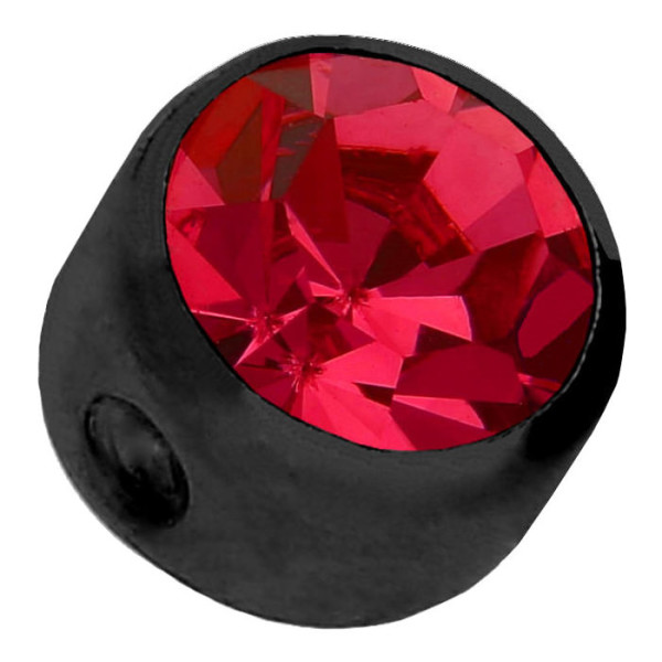 Klemmkugel flach mit Kristall 3 mm Titan Schwarz Rot - LS