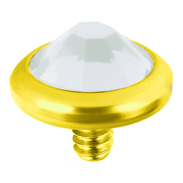 Schraubaufsatz flach mit Kristall 1,2 mm 4 mm Chirurgenstahl Goldfarben Kristallklar - CC