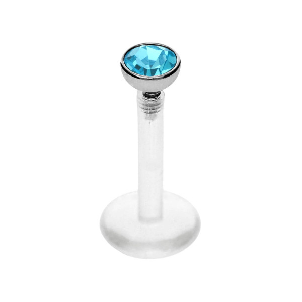 PTFE Labret mit Kristall Aufsatz 1,2 mm 10 mm Transparent Aquamarin - AQ 3 mm