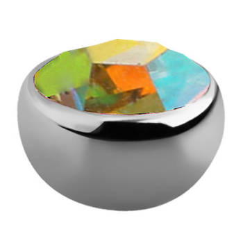 Schraubdisc Kugel Flach mit Kristall 1,2 mm 3 mm Chirurgenstahl Silberfarben Aurora Borealis - AB