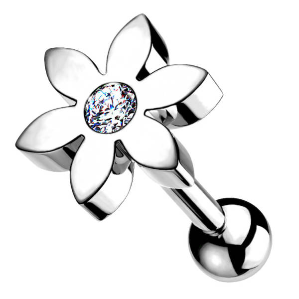Ohrpiercing Barbell Blume mit Kristall