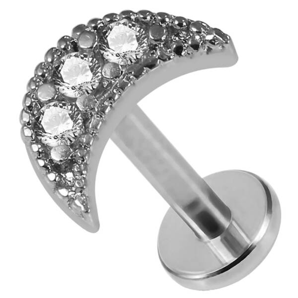 Ohrpiercing Labret Halbmond mit 3 Steine Aufsatz
